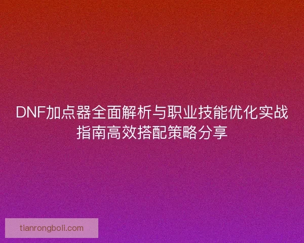 DNF加点器全面解析与职业技能优化实战指南高效搭配策略分享