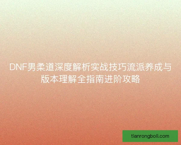 DNF男柔道深度解析实战技巧流派养成与版本理解全指南进阶攻略